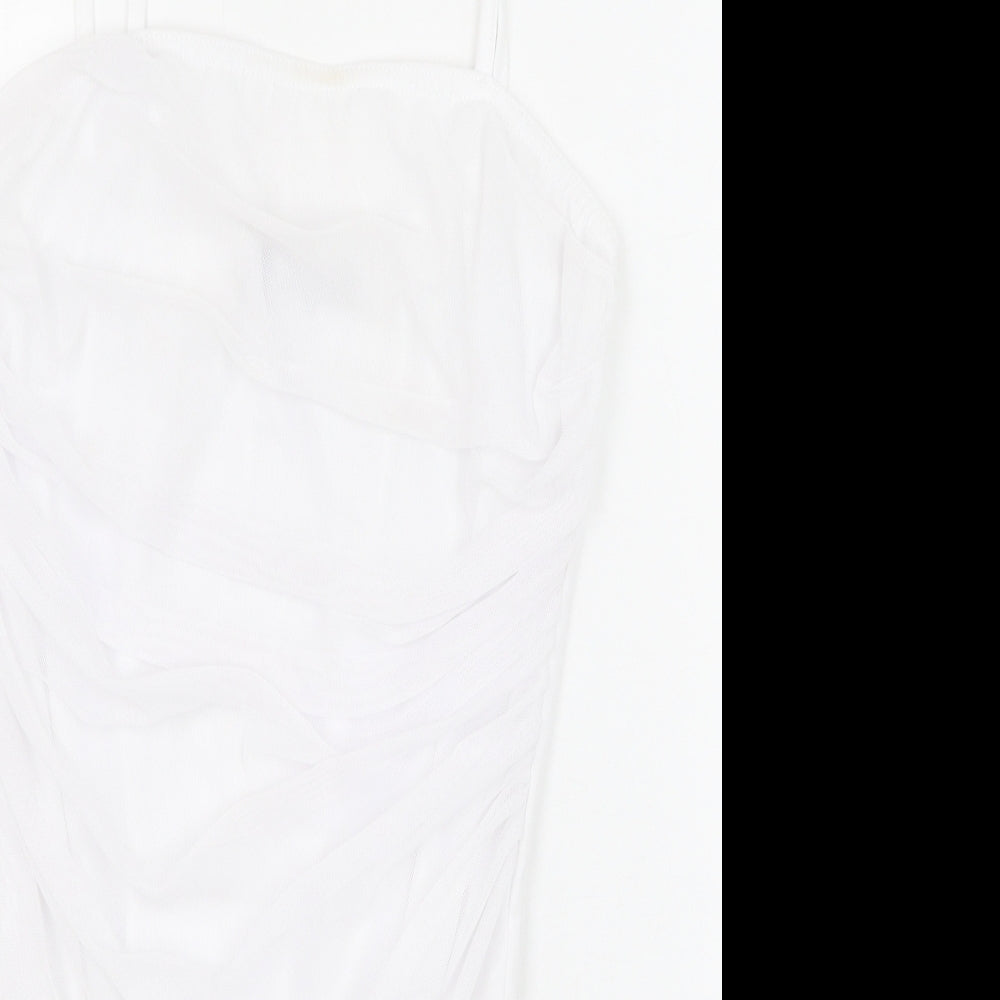 PRETTYLITTLETHING Womens White Polyester Bodysuit One-Piece Size 14 Snap