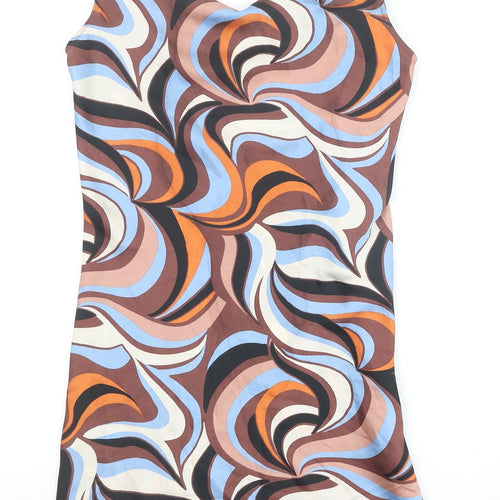 Primark Womens Brown Geometric Polyester Bodycon Size 8 Cowl Neck Pullover