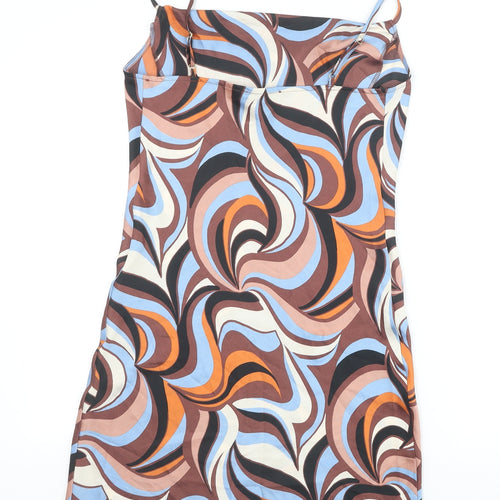 Primark Womens Brown Geometric Polyester Bodycon Size 8 Cowl Neck Pullover