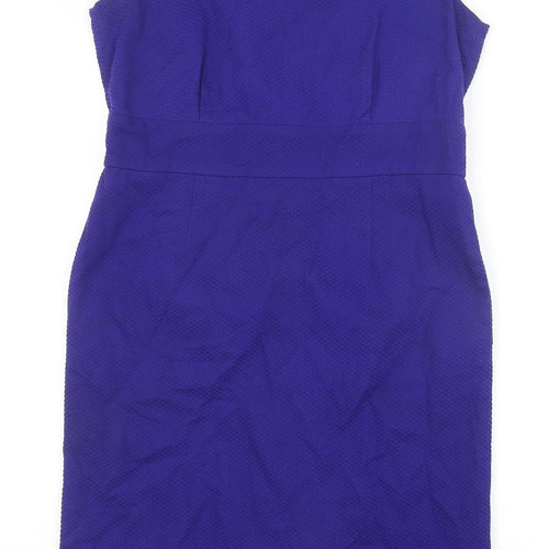 Pure Womens Blue Cotton A-Line Size 12 Scoop Neck Zip