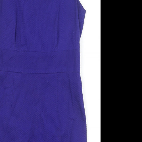 Pure Womens Blue Cotton A-Line Size 12 Scoop Neck Zip