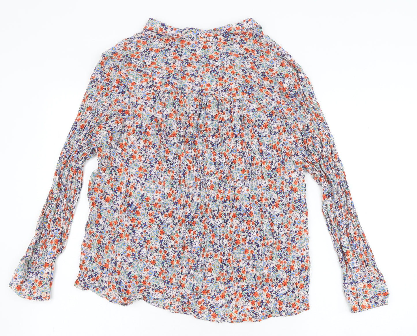 Marks and Spencer Womens Multicoloured Floral Viscose Basic Button-Up Size 12 V-Neck