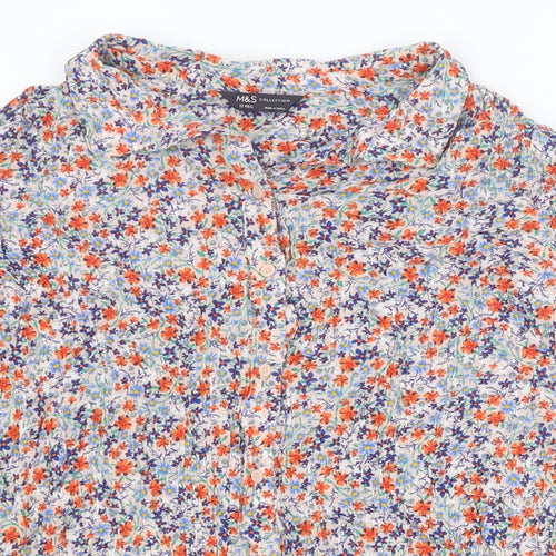 Marks and Spencer Womens Multicoloured Floral Viscose Basic Button-Up Size 12 V-Neck