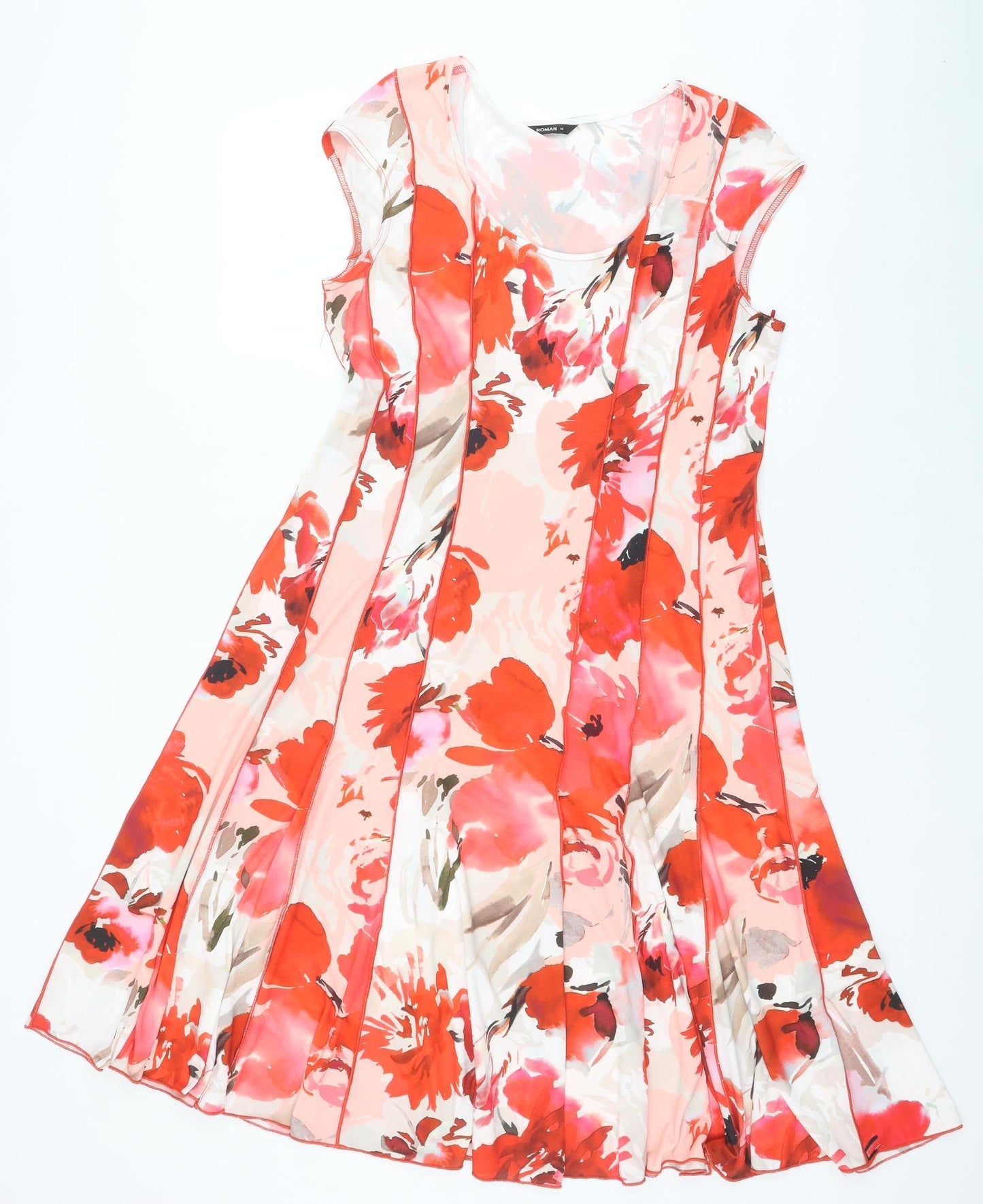 Roman Womens Red Floral Polyester Trapeze & Swing Size 14 Round Neck Pullover