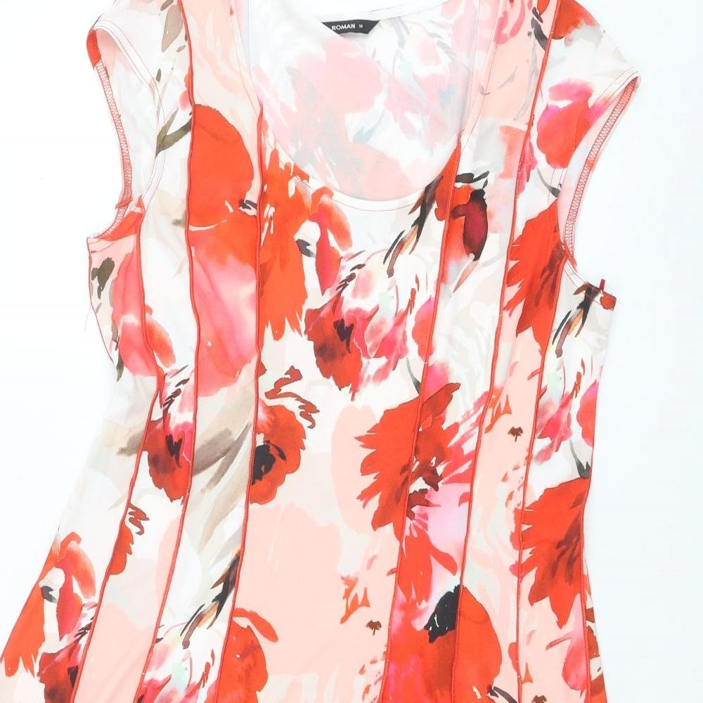 Roman Womens Red Floral Polyester Trapeze & Swing Size 14 Round Neck Pullover