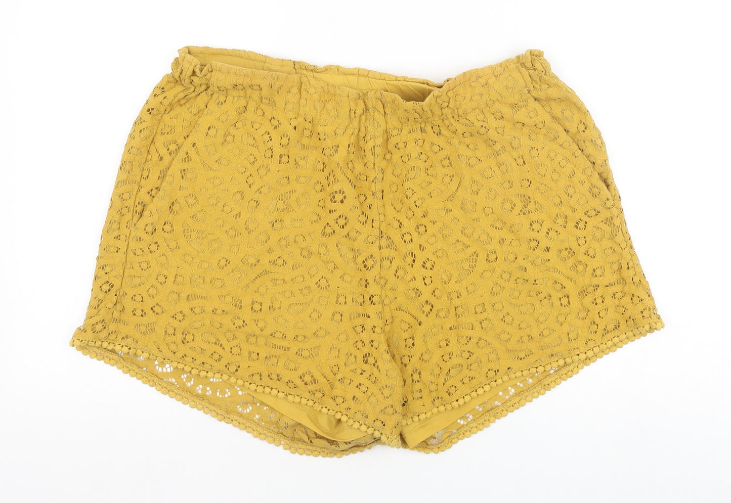 H&M Womens Yellow Cotton Bermuda Shorts Size 14 Regular Pull On
