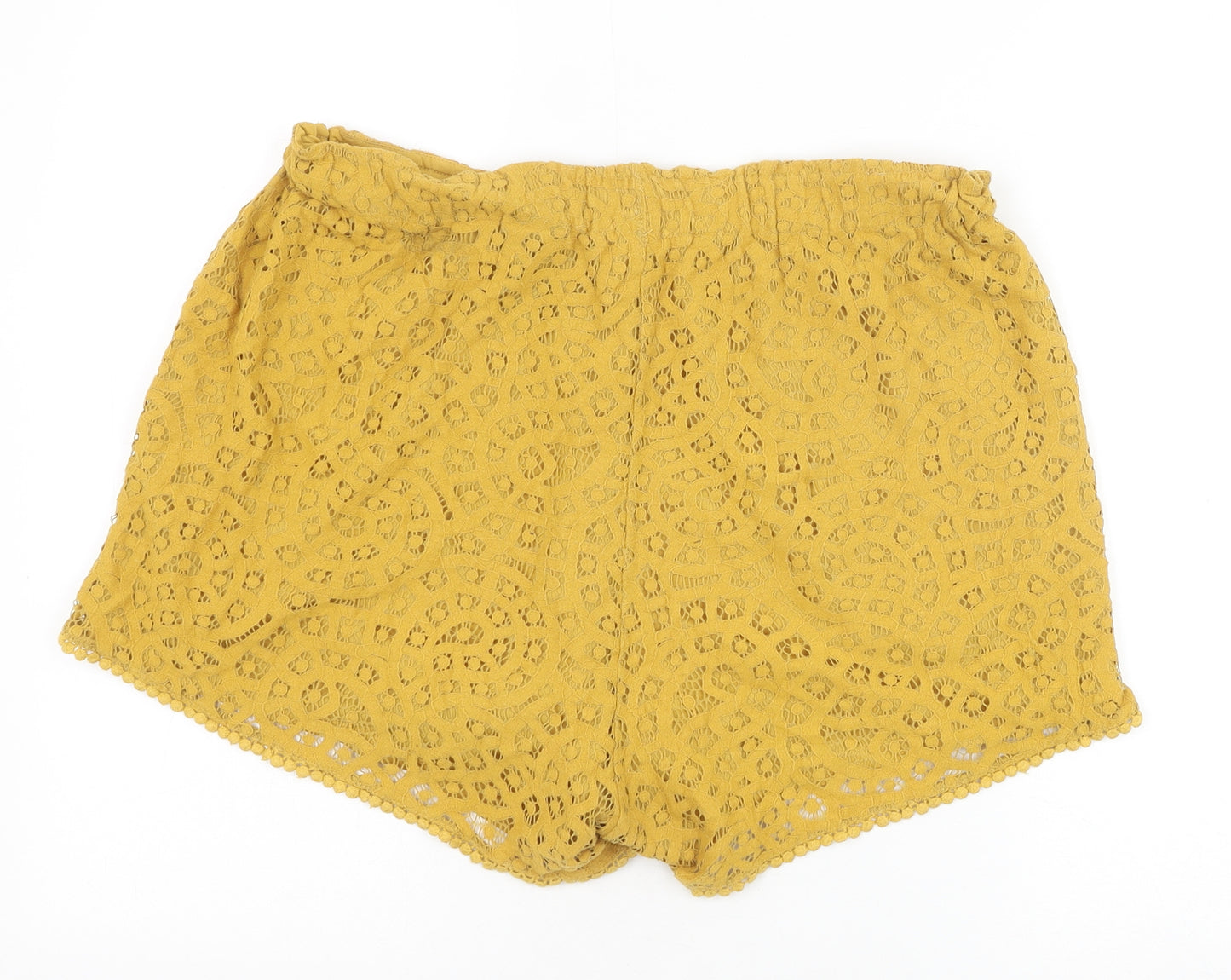 H&M Womens Yellow Cotton Bermuda Shorts Size 14 Regular Pull On