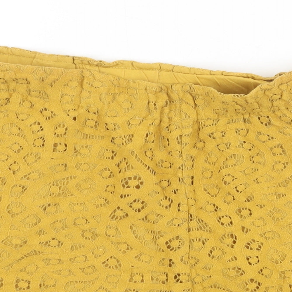 H&M Womens Yellow Cotton Bermuda Shorts Size 14 Regular Pull On