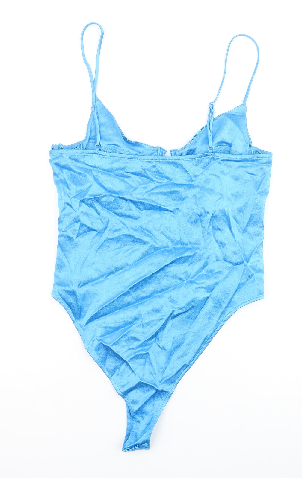 Zara Womens Blue Viscose Bodysuit One-Piece Size L Snap
