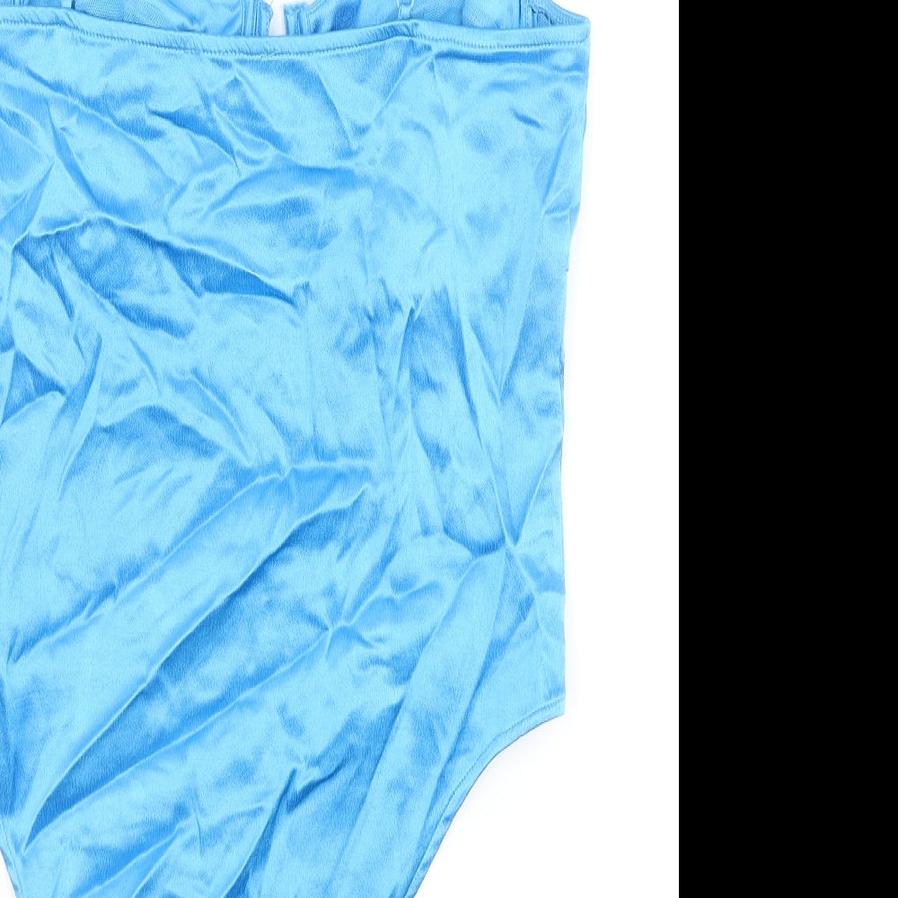 Zara Womens Blue Viscose Bodysuit One-Piece Size L Snap