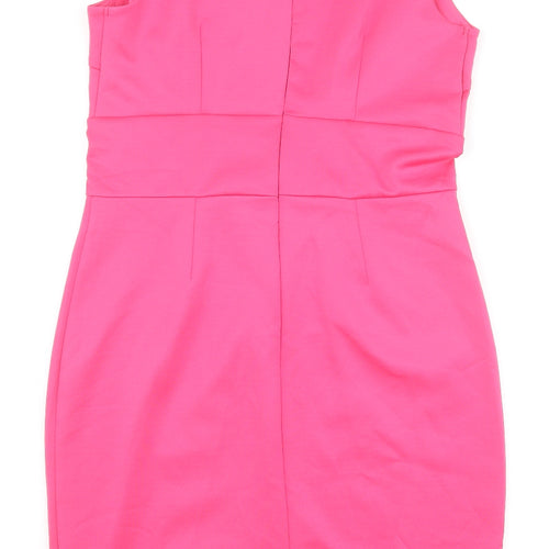 Body Flirt Womens Pink Polyester A-Line Size 10 Round Neck Zip