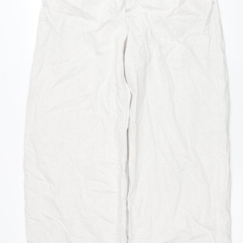 Zara Womens Ivory Cotton Wide-Leg Jeans Size S Regular Zip