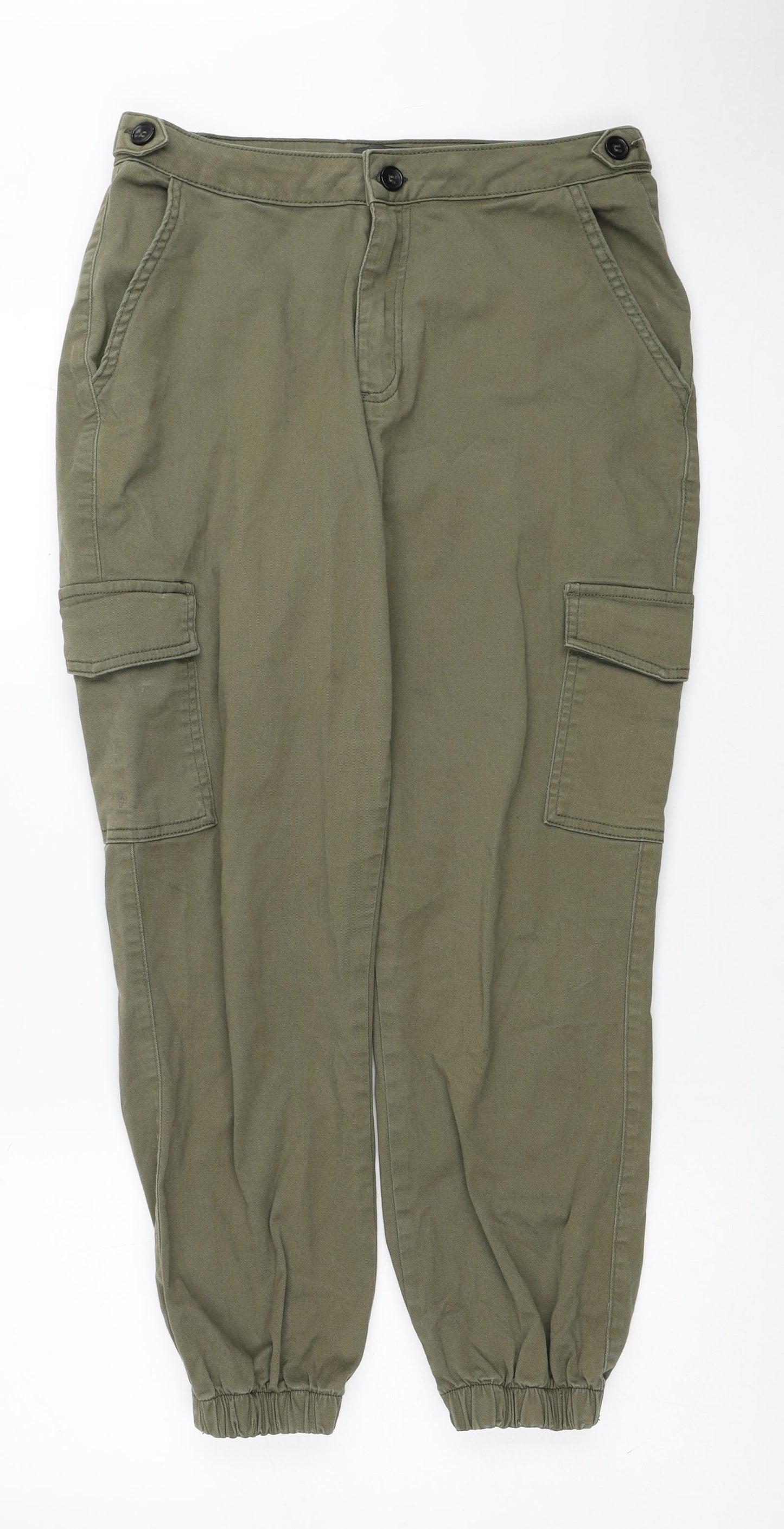 Primark Womens Green Cotton Tapered Jeans Size 10 Regular Zip - Cargo