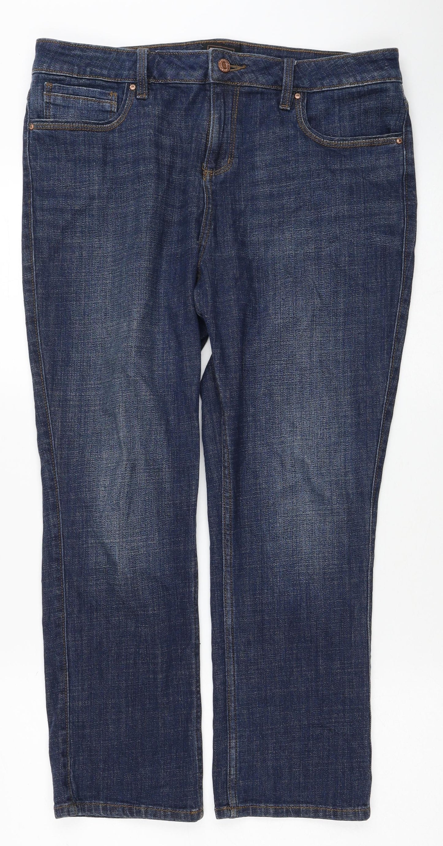 F&F Womens Blue Cotton Straight Jeans Size 14 Regular Zip