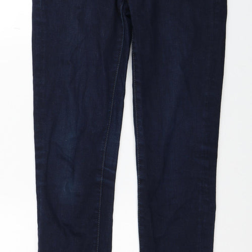 Marks and Spencer Womens Blue Herringbone Cotton Skinny Jeans Size 27 in Regular Zip