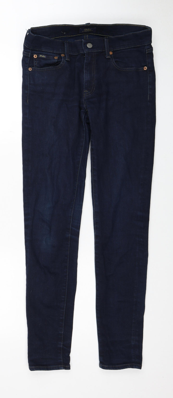 Marks and Spencer Womens Blue Herringbone Cotton Skinny Jeans Size 27 in Regular Zip