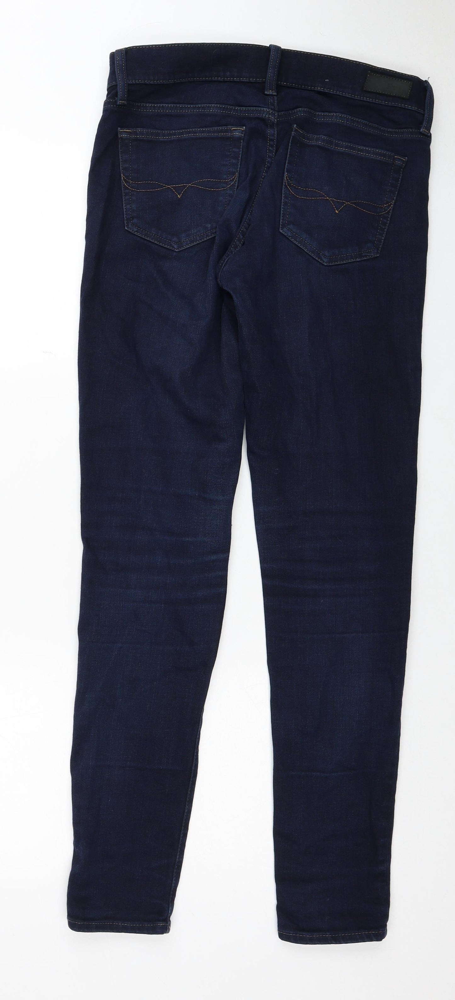 Marks and Spencer Womens Blue Herringbone Cotton Skinny Jeans Size 27 in Regular Zip