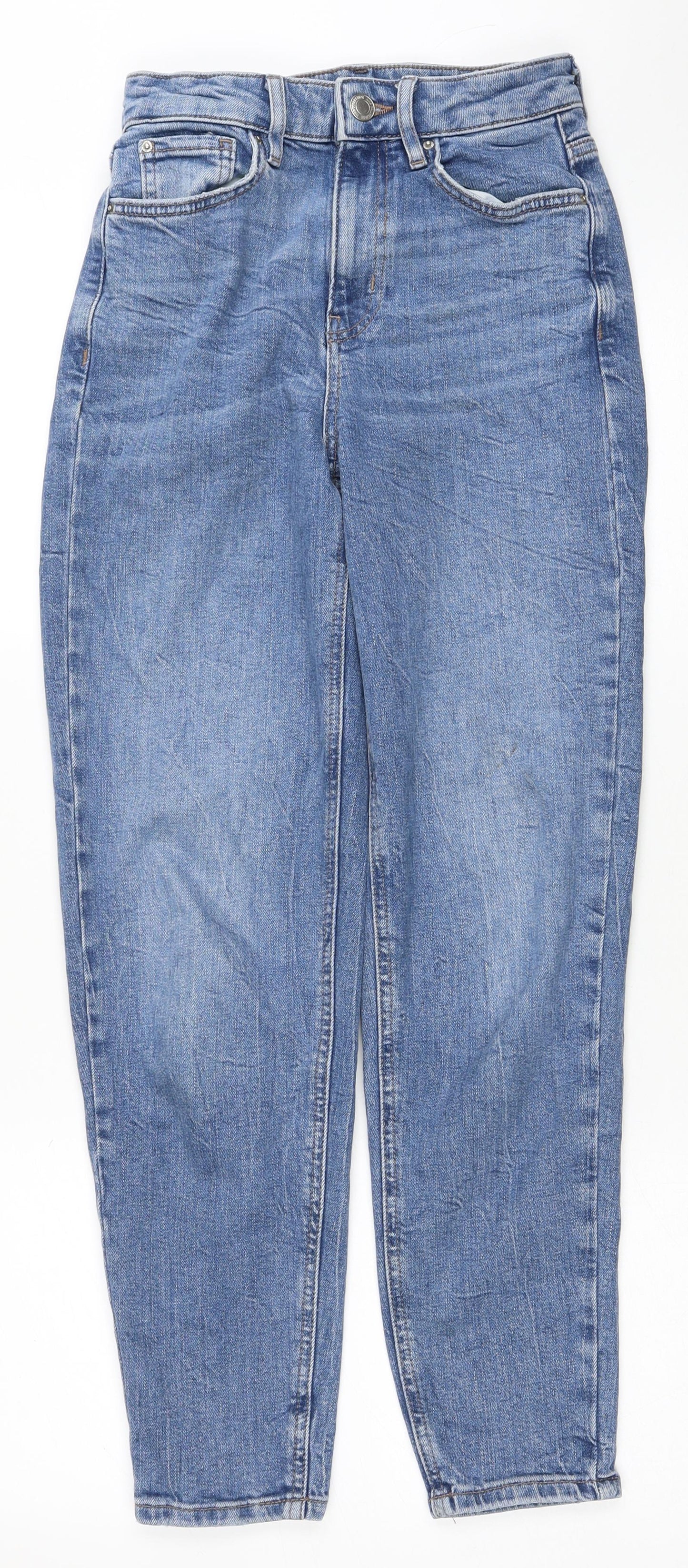 Marks and Spencer Womens Blue Cotton Tapered Jeans Size 6 Regular Zip