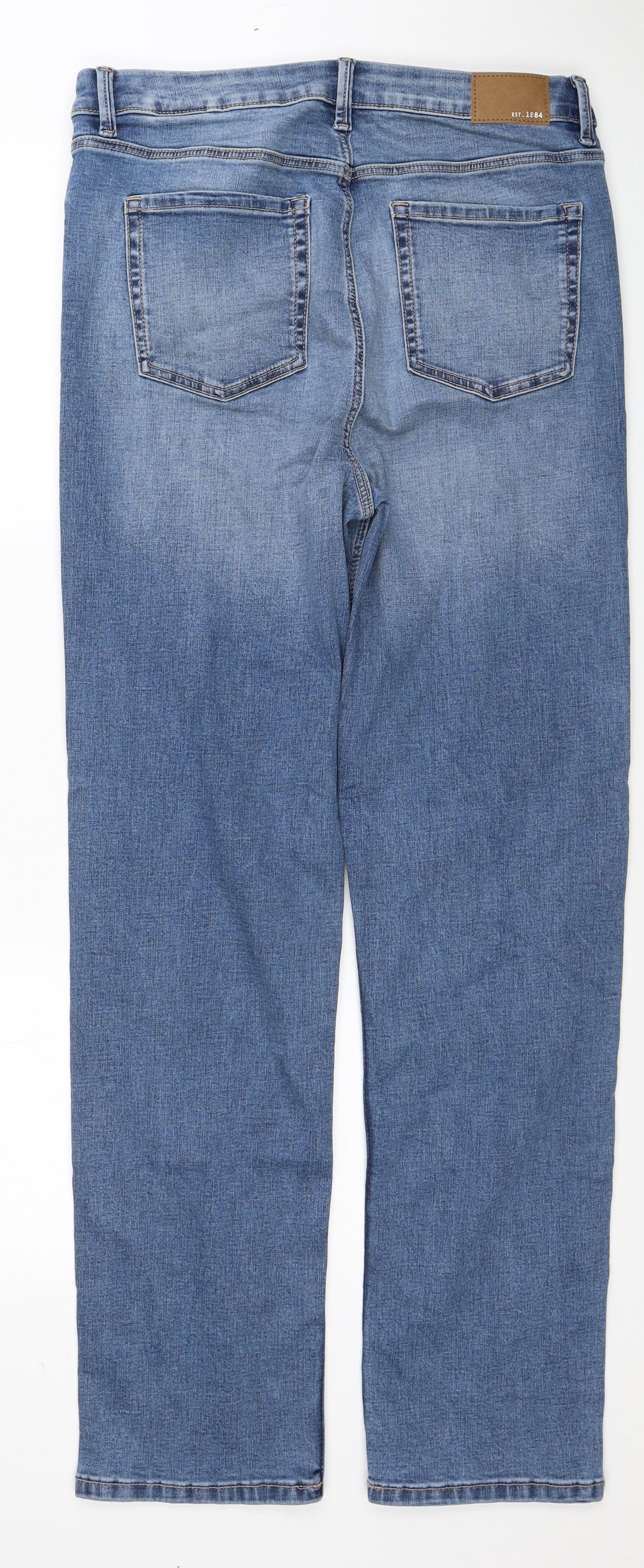 Marks and Spencer Womens Blue Cotton Straight Jeans Size 14 Regular Zip