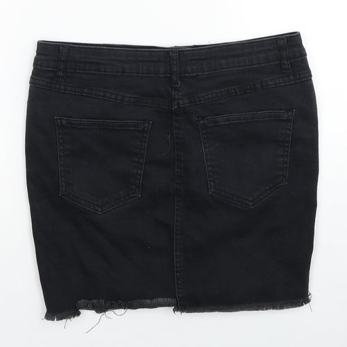 PARISIAN SIGNATURE Womens Black Cotton Mini Skirt Size 10 Zip - Distressed Look