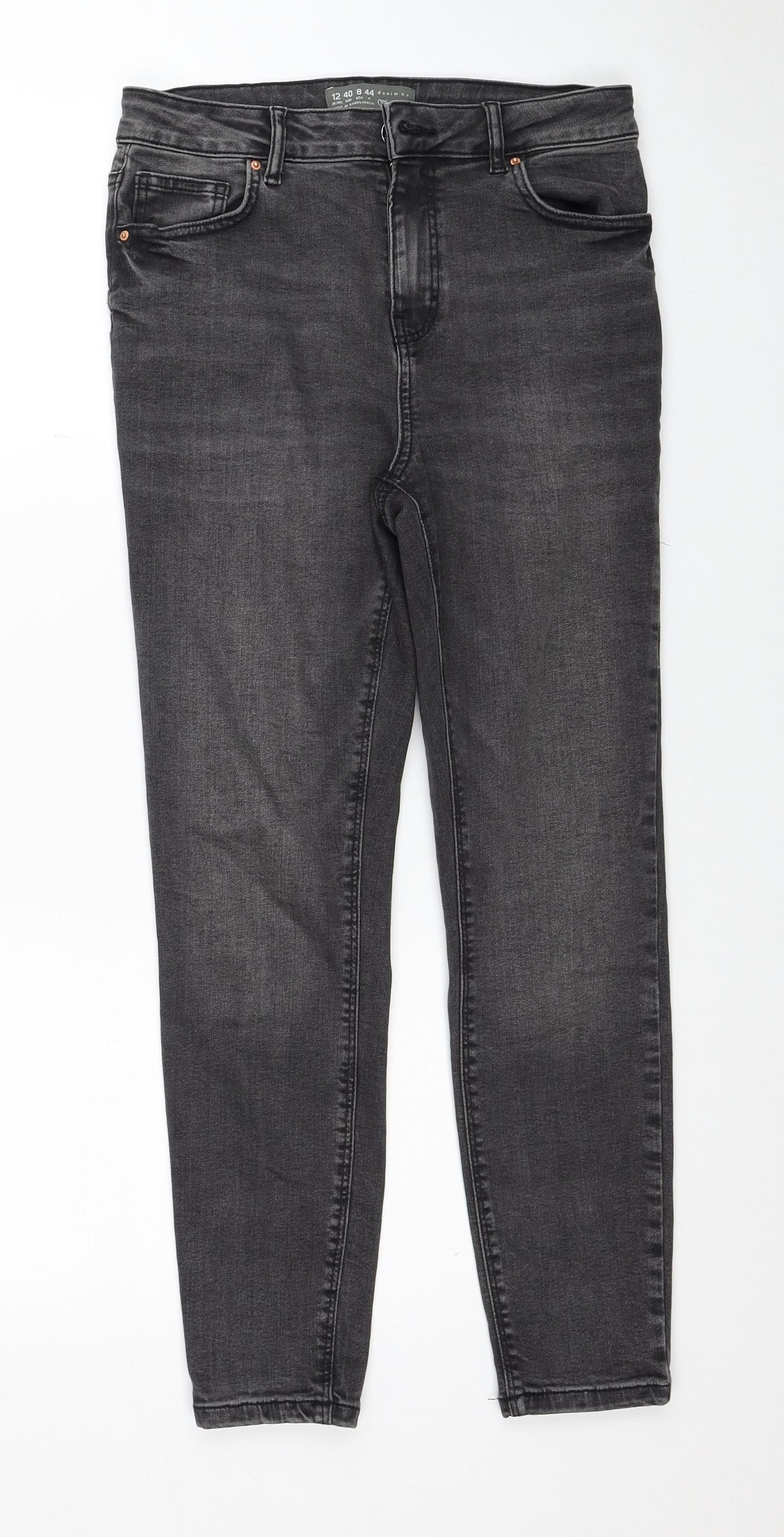 Primark Womens Black Cotton Skinny Jeans Size 12 Regular Zip
