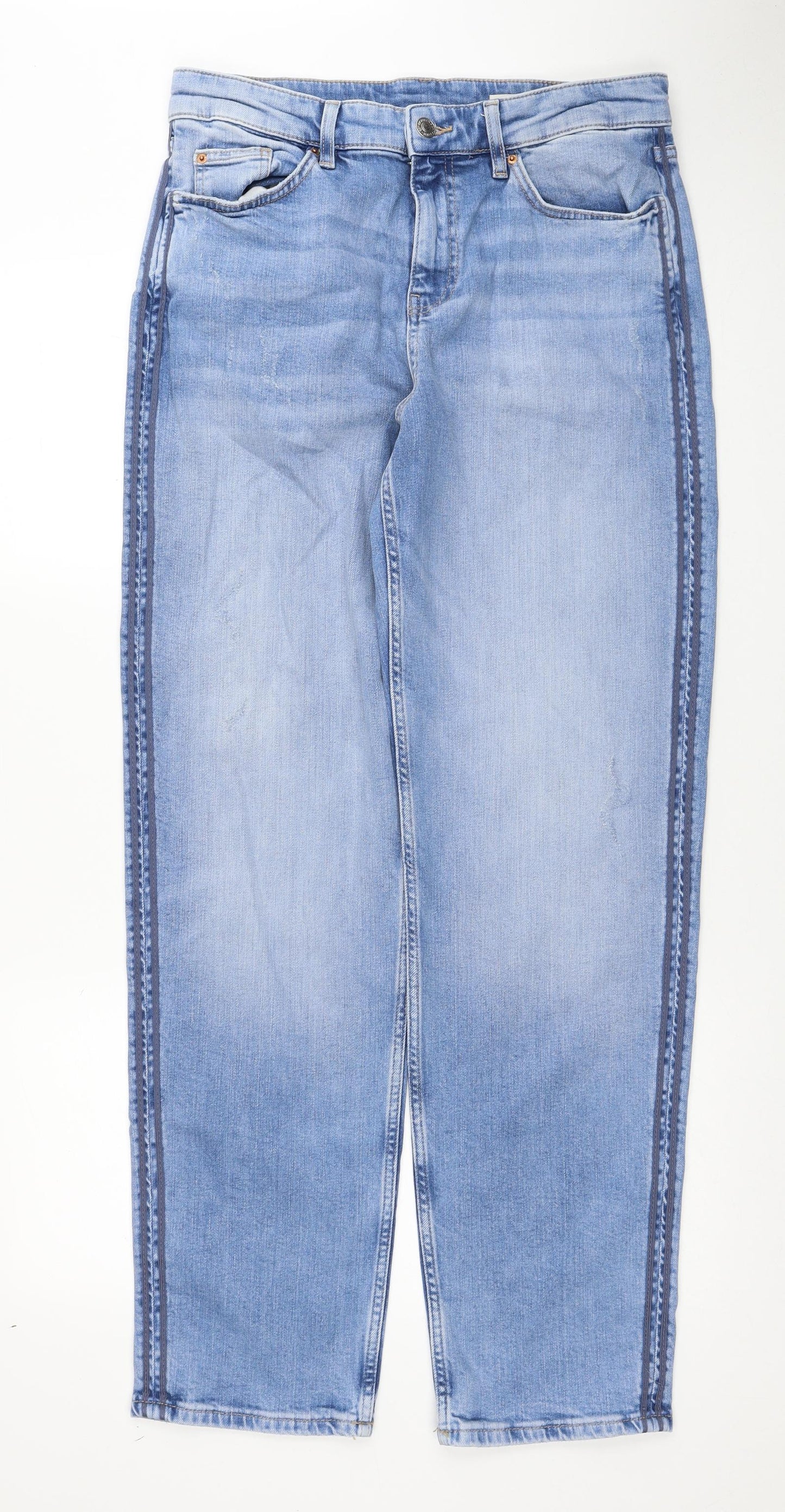 Marks and Spencer Womens Blue Cotton Straight Jeans Size 12 Regular Zip