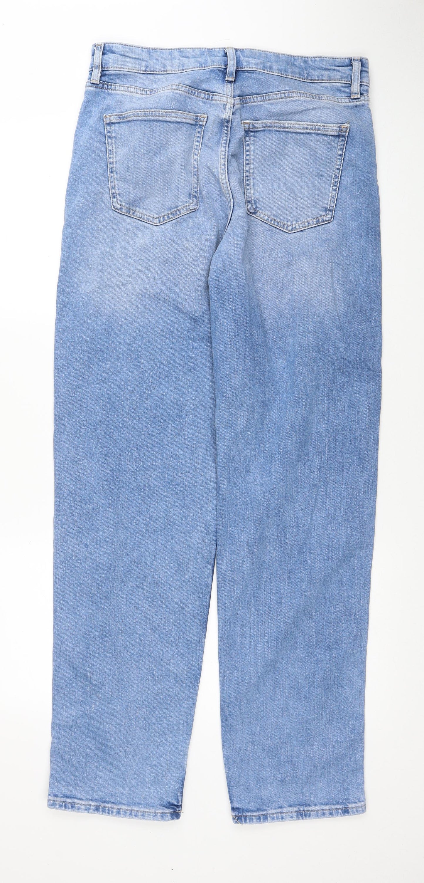 Marks and Spencer Womens Blue Cotton Straight Jeans Size 12 Regular Zip