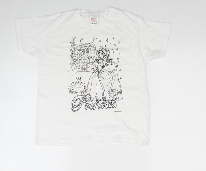 Fruit of the Loom Girls White Cotton Basic T-Shirt Size 7-8 Years Round Neck - Princess and the Frog Print