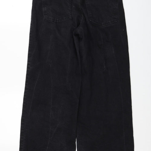 Marks and Spencer Womens Black Cotton Wide-Leg Jeans Size 10 Regular Zip