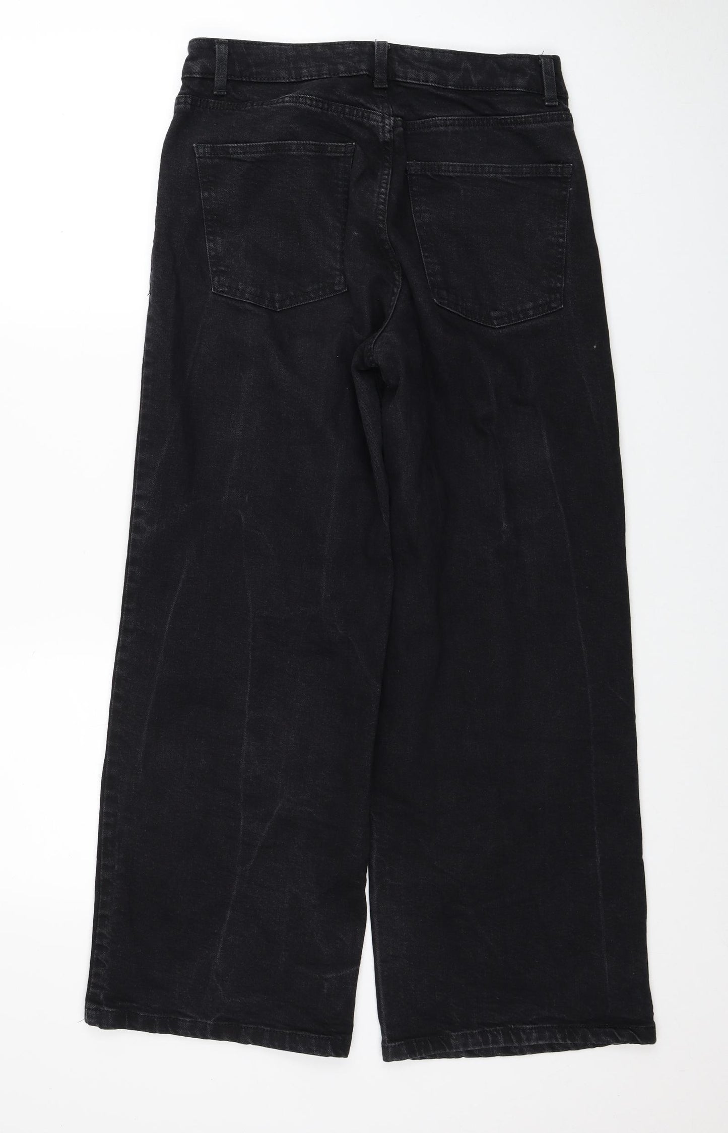 Marks and Spencer Womens Black Cotton Wide-Leg Jeans Size 10 Regular Zip