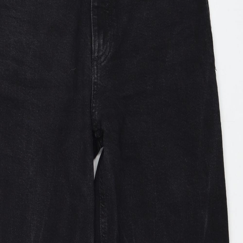 Marks and Spencer Womens Black Cotton Wide-Leg Jeans Size 10 Regular Zip