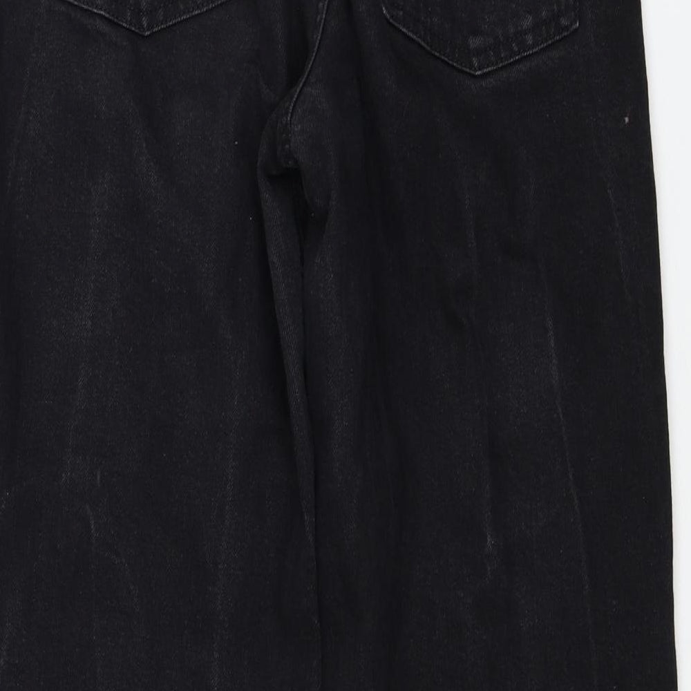 Marks and Spencer Womens Black Cotton Wide-Leg Jeans Size 10 Regular Zip