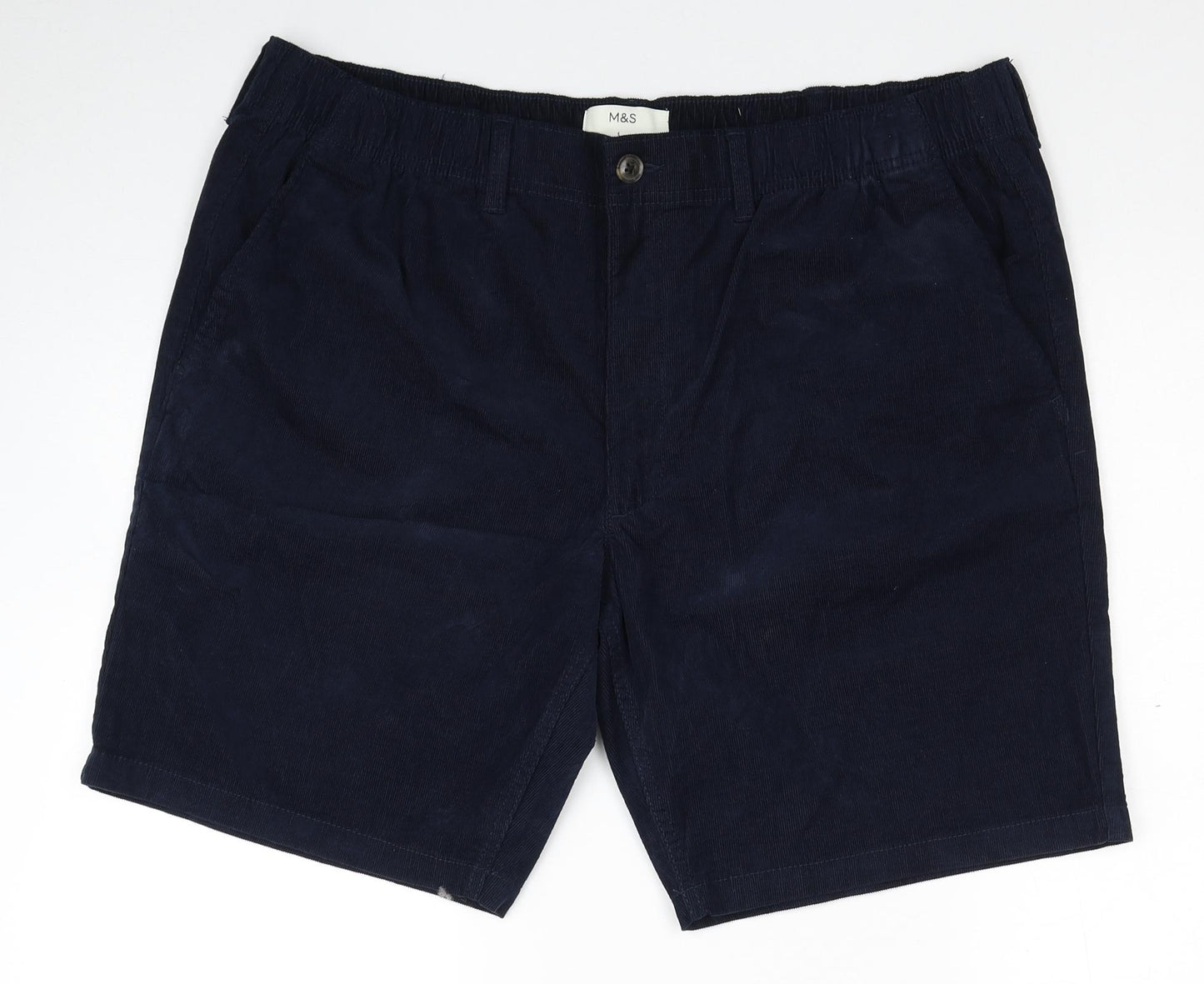 Marks and Spencer Mens Blue Cotton Chino Shorts Size XL Regular Zip