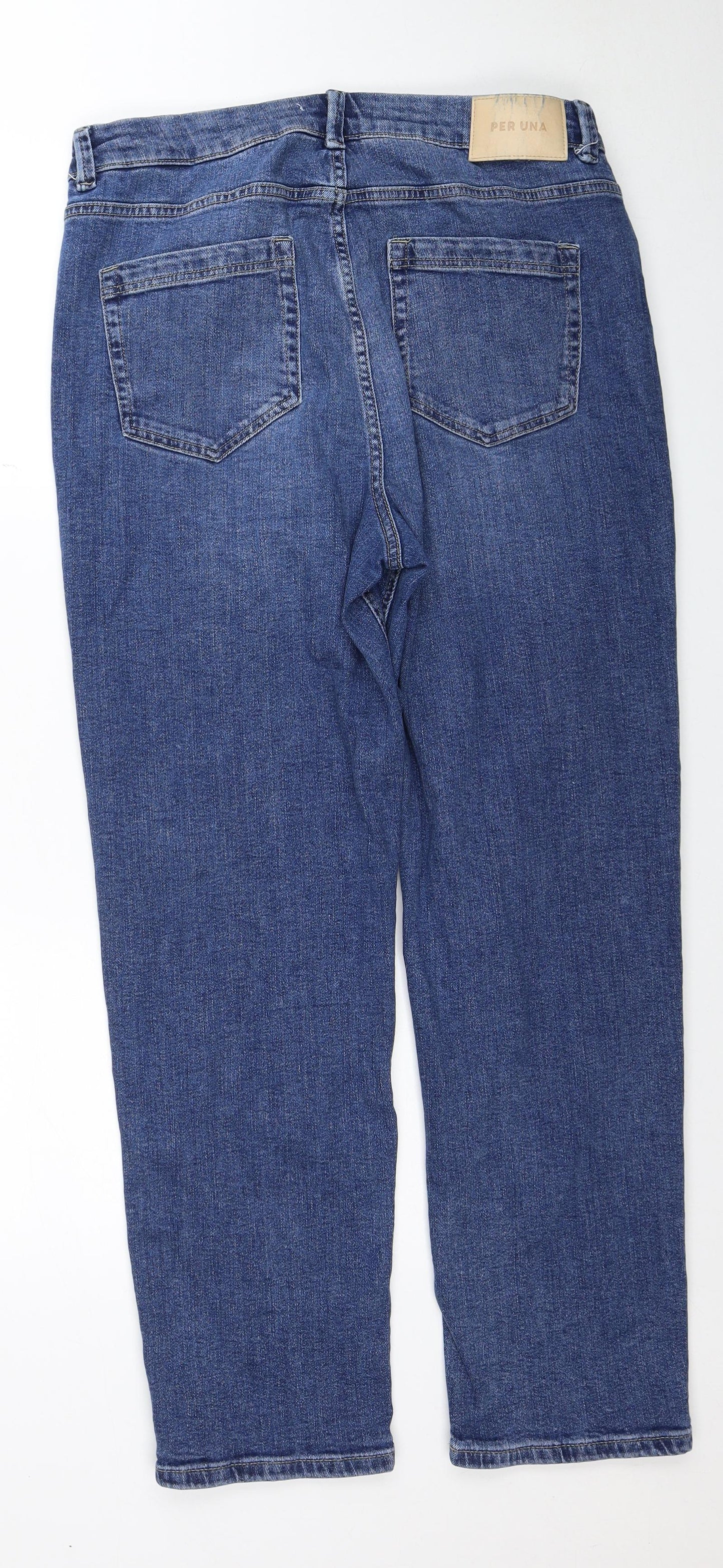 Per Una Womens Blue Cotton Straight Jeans Size 32 in Regular Zip