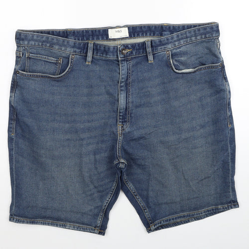 Marks and Spencer Mens Blue Cotton Biker Shorts Size 44 in Regular Zip