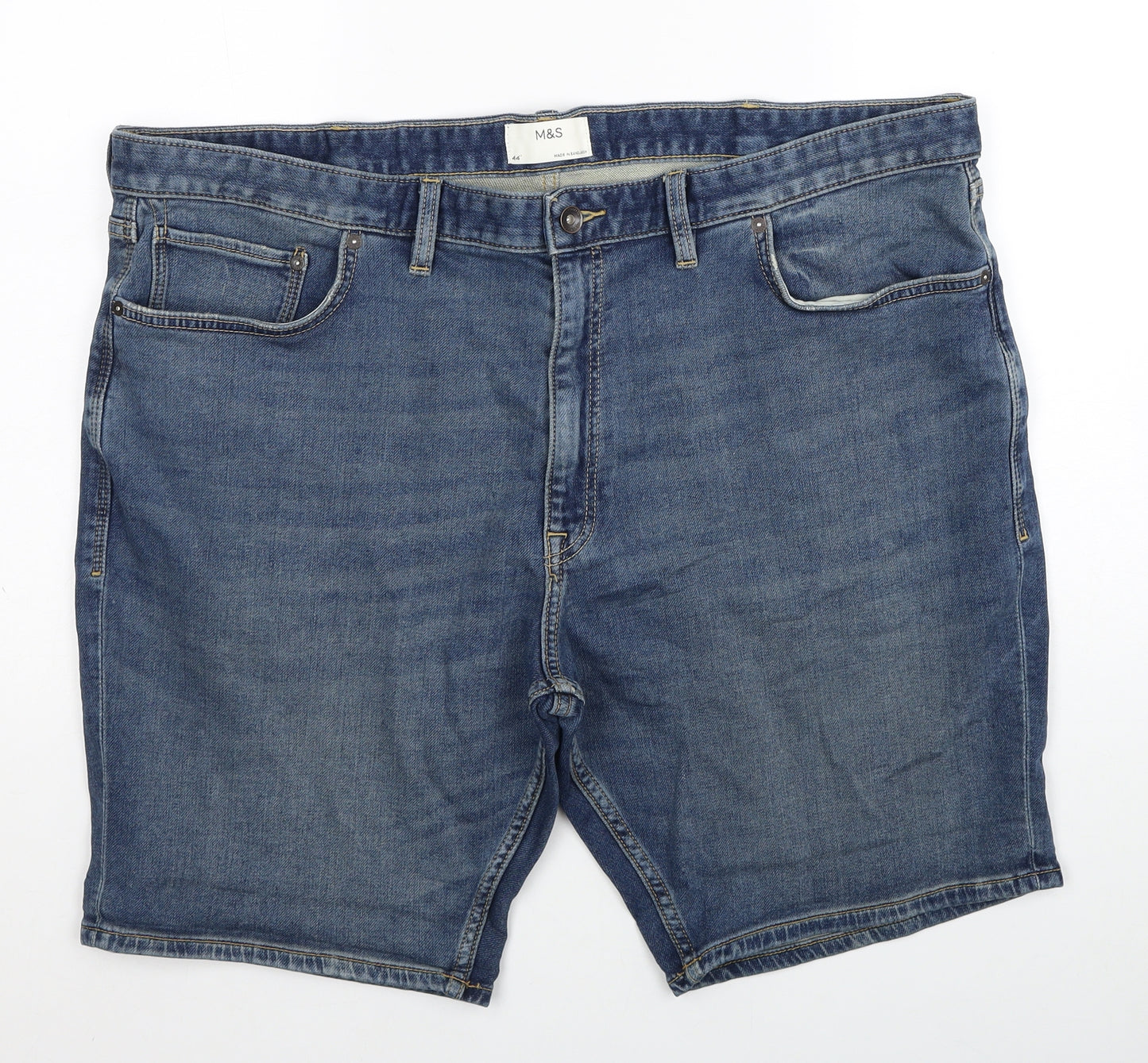 Marks and Spencer Mens Blue Cotton Biker Shorts Size 44 in Regular Zip