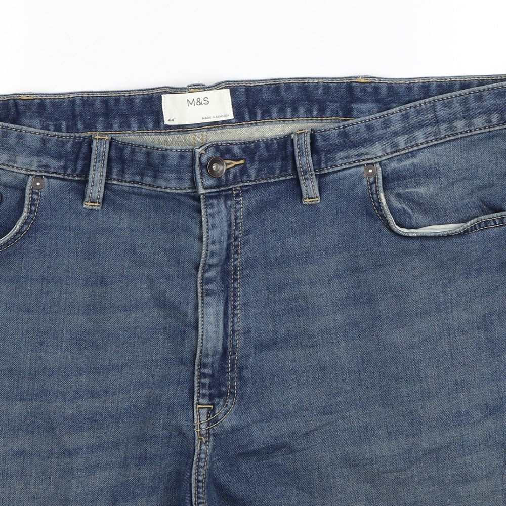 Marks and Spencer Mens Blue Cotton Biker Shorts Size 44 in Regular Zip