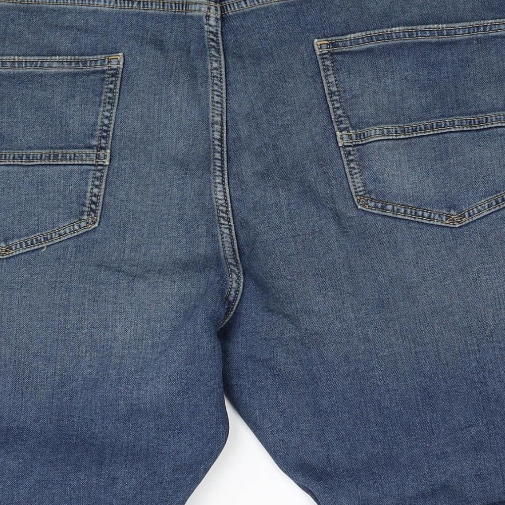 Marks and Spencer Mens Blue Cotton Biker Shorts Size 44 in Regular Zip