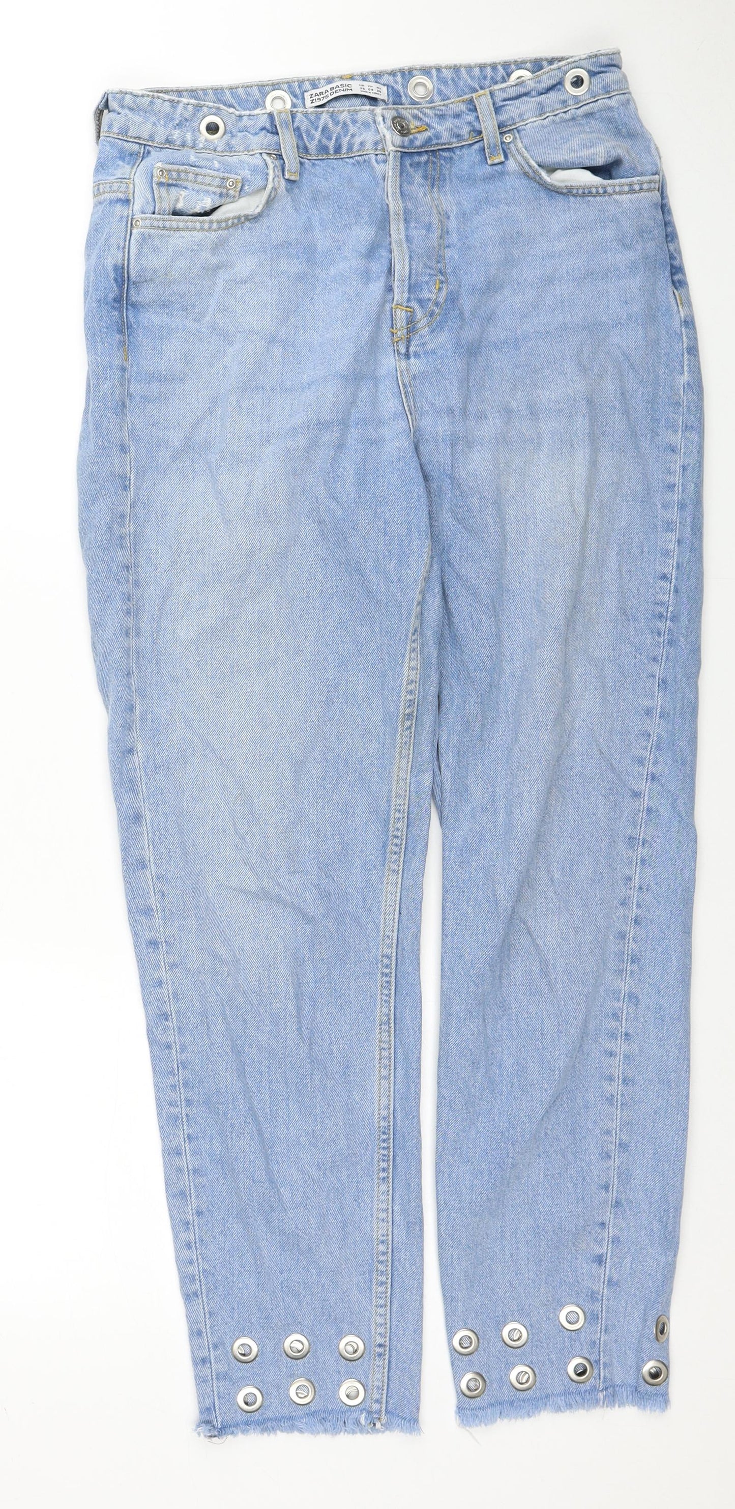 Zara Womens Blue Cotton Straight Jeans Size 8 Regular Zip