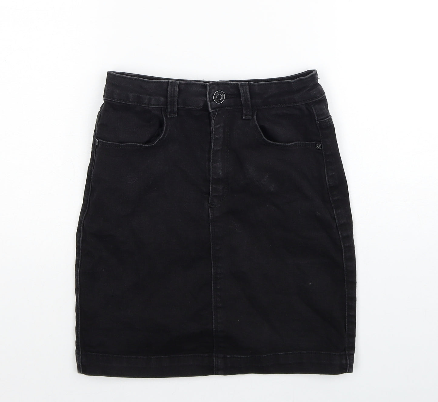 Missguided Womens Black Cotton Straight & Pencil Skirt Size 8 Zip