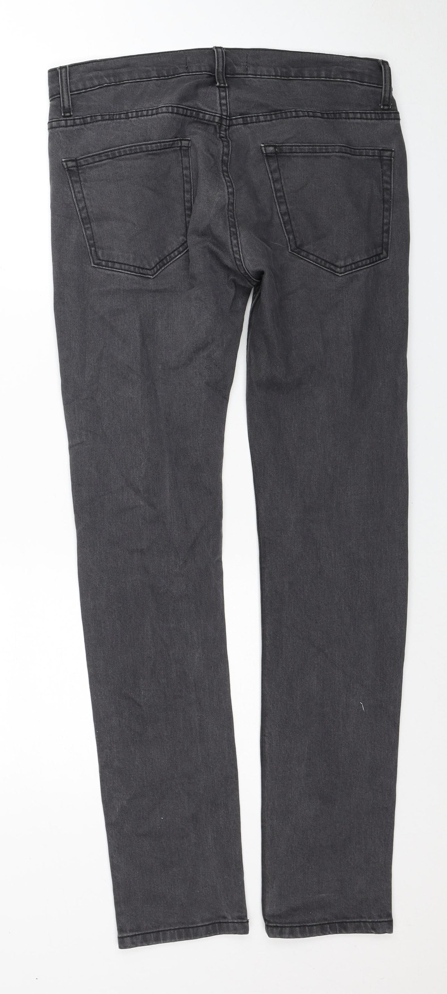 Topshop Mens Grey Cotton Skinny Jeans Size 30 in Extra-Slim Zip
