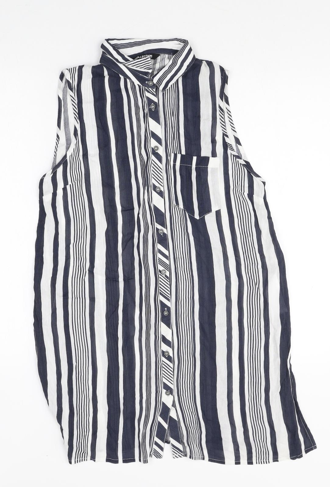 Debenhams Womens Multicoloured Striped Viscose Tunic Button-Up Size 12 V-Neck
