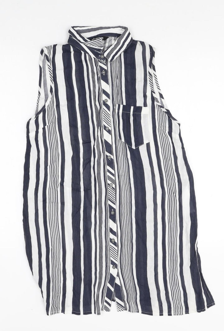 Debenhams Womens Multicoloured Striped Viscose Tunic Button-Up Size 12 V-Neck
