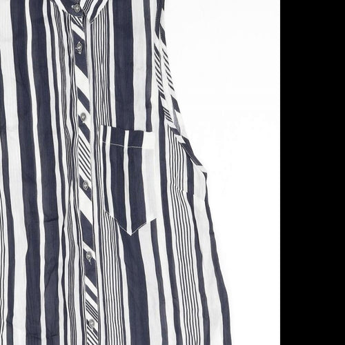 Debenhams Womens Multicoloured Striped Viscose Tunic Button-Up Size 12 V-Neck