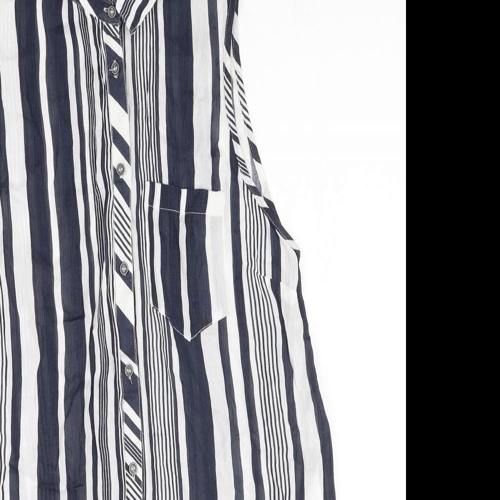 Debenhams Womens Multicoloured Striped Viscose Tunic Button-Up Size 12 V-Neck