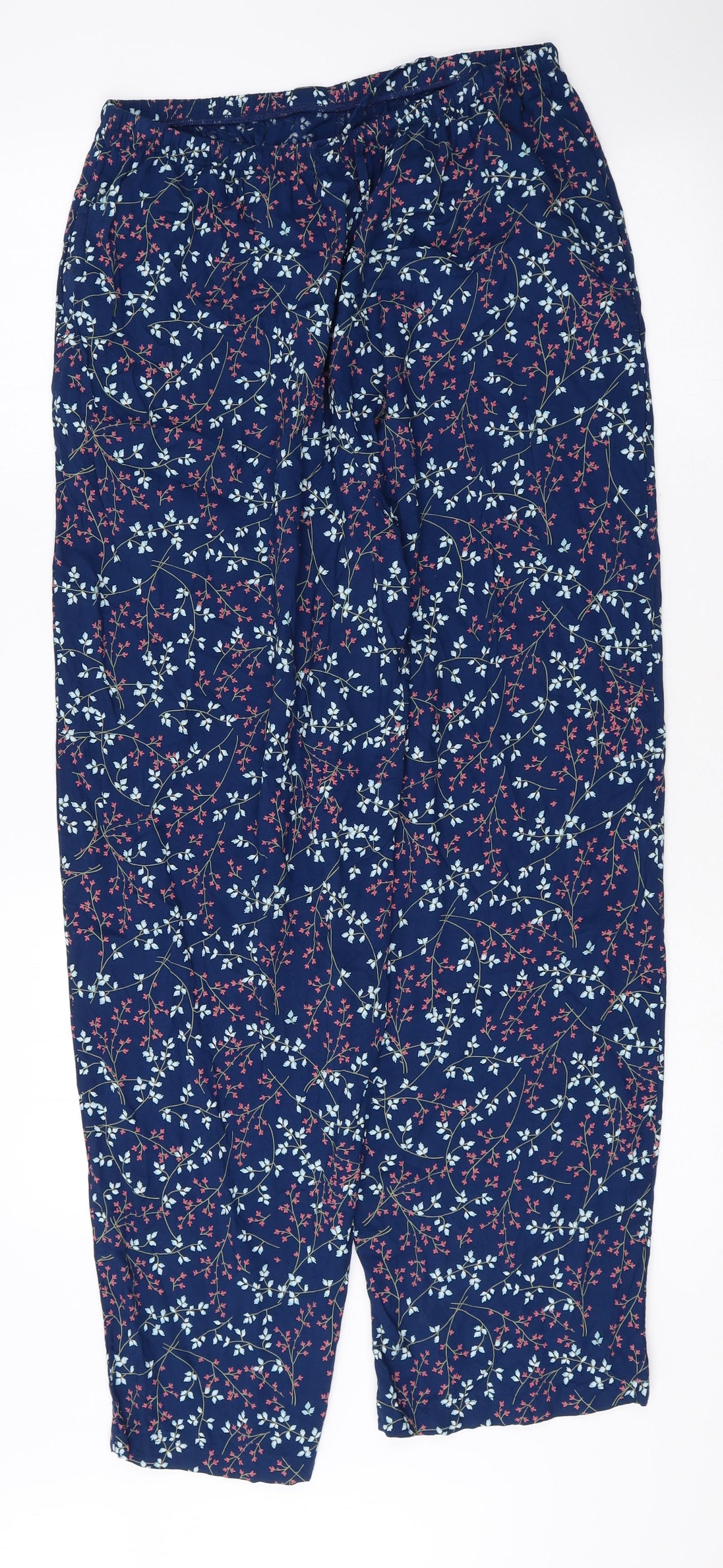 Preworn Womens Blue Floral Viscose Trousers Size 30 in Regular Drawstring