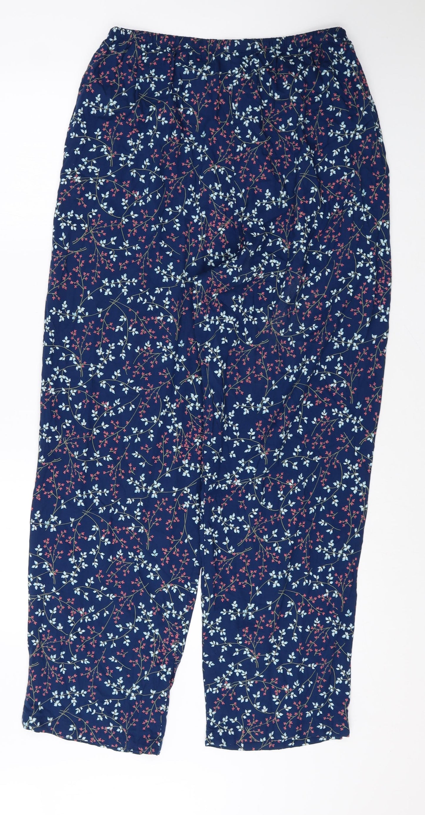 Preworn Womens Blue Floral Viscose Trousers Size 30 in Regular Drawstring