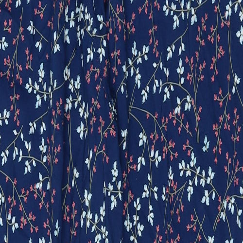 Preworn Womens Blue Floral Viscose Trousers Size 30 in Regular Drawstring