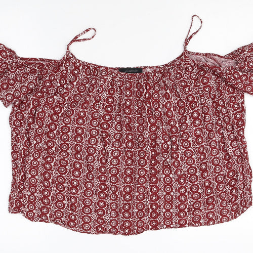 Atmosphere Womens Red Geometric Viscose Basic Blouse Size 10 Square Neck