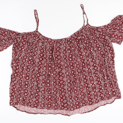Atmosphere Womens Red Geometric Viscose Basic Blouse Size 10 Square Neck